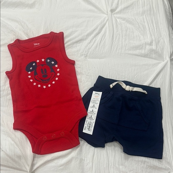 Disney Red Mickey Mouse Baby Bodysuit and Navy Shorts Set- 3 months - Picture 1 of 6